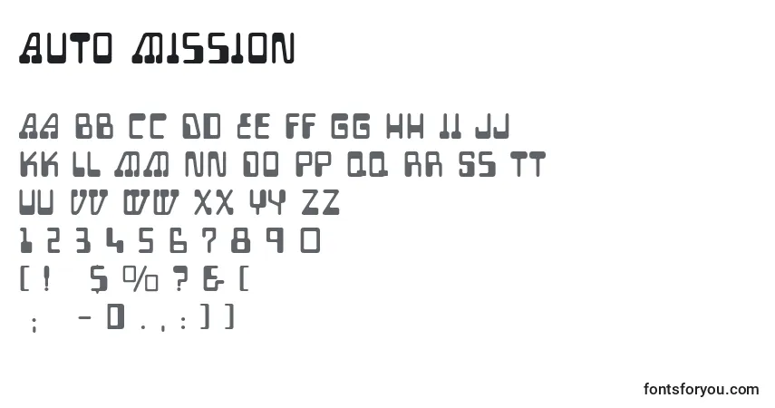 A fonte Auto Mission (120291) – alfabeto, números, caracteres especiais