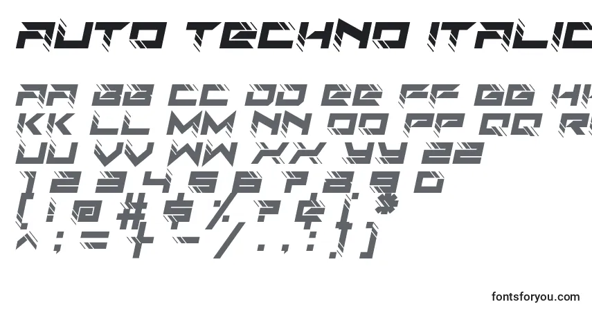 Schriftart Auto techno italic – Alphabet, Zahlen, spezielle Symbole