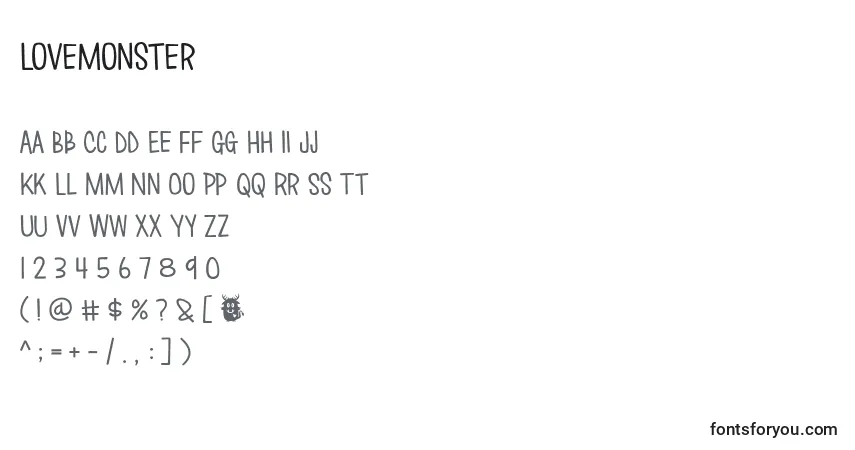 Czcionka Lovemonster – alfabet, cyfry, specjalne znaki