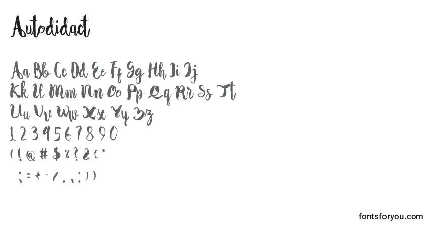 Schriftart Autodidact (120300) – Alphabet, Zahlen, spezielle Symbole