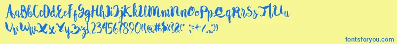 フォントAutodidact – 青い文字が黄色の背景にあります。