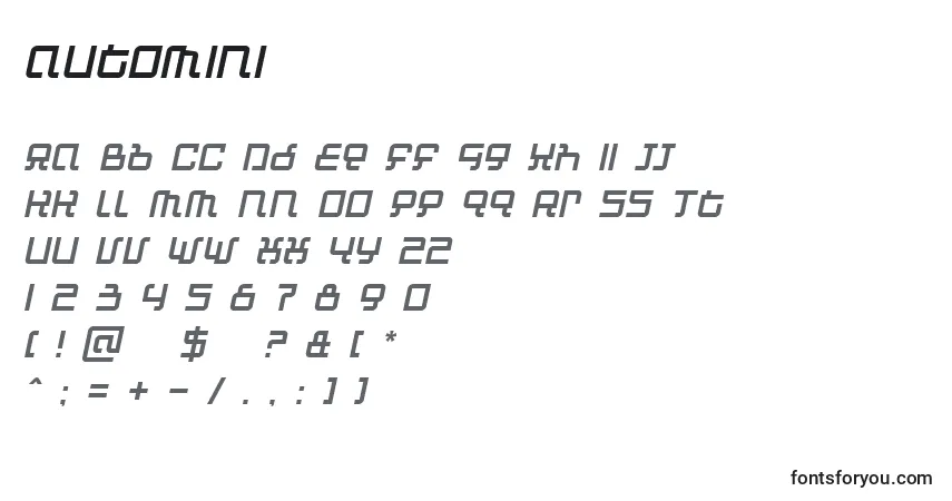 Czcionka Automini – alfabet, cyfry, specjalne znaki