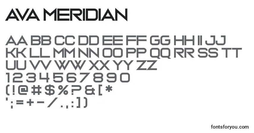 Czcionka Ava Meridian – alfabet, cyfry, specjalne znaki