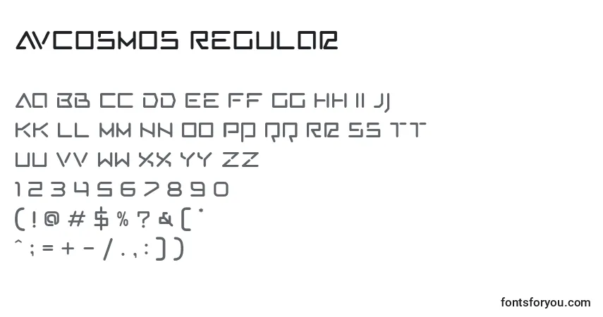 Schriftart AVCosmos Regular – Alphabet, Zahlen, spezielle Symbole