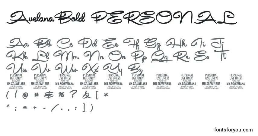 Czcionka AvelanaBold PERSONAL – alfabet, cyfry, specjalne znaki