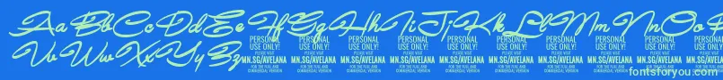 フォントAvelanaBoldItalic PERSONAL – 青い背景に緑のフォント