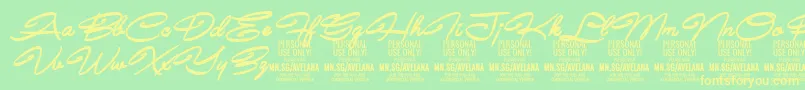 AvelanaBoldItalic PERSONAL-Schriftart – Gelbe Schriften auf grünem Hintergrund