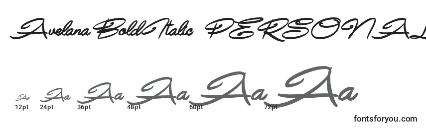 AvelanaBoldItalic PERSONAL Font Sizes