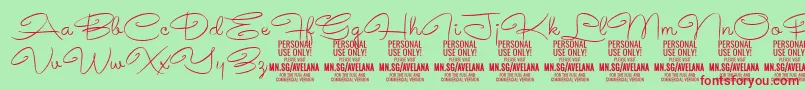 フォントAvelanaThin PERSONAL – 赤い文字の緑の背景