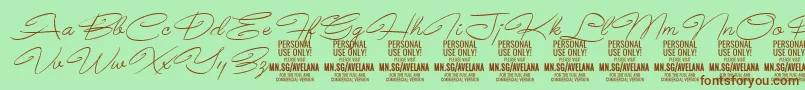 AvelanaThinItalic PERSONAL-Schriftart – Braune Schriften auf grünem Hintergrund