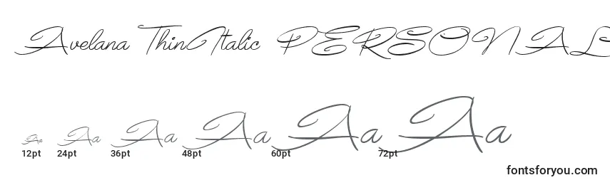 AvelanaThinItalic PERSONAL Font Sizes