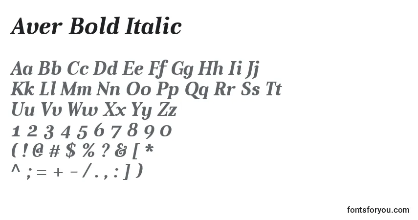 Schriftart Aver Bold Italic – Alphabet, Zahlen, spezielle Symbole