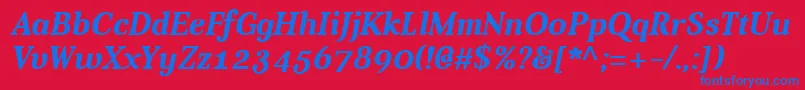 Czcionka Aver Bold Italic – niebieskie czcionki na czerwonym tle