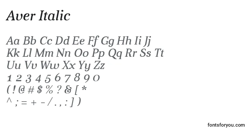 Шрифт Aver Italic – алфавит, цифры, специальные символы