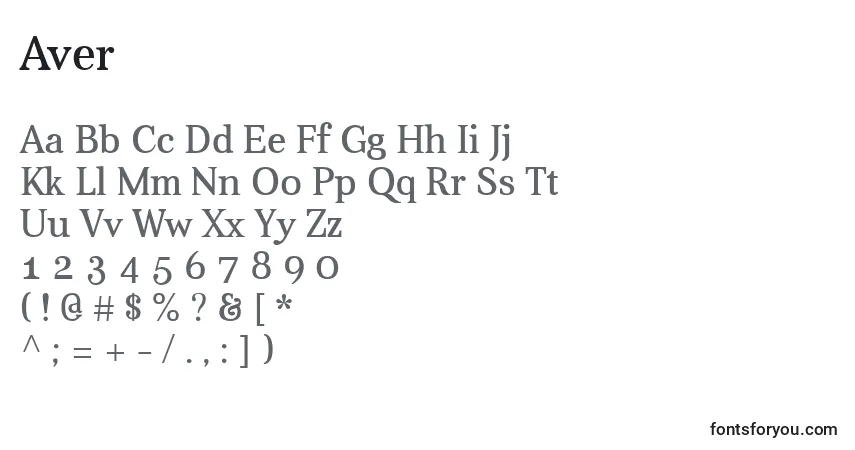 A fonte Aver (120336) – alfabeto, números, caracteres especiais