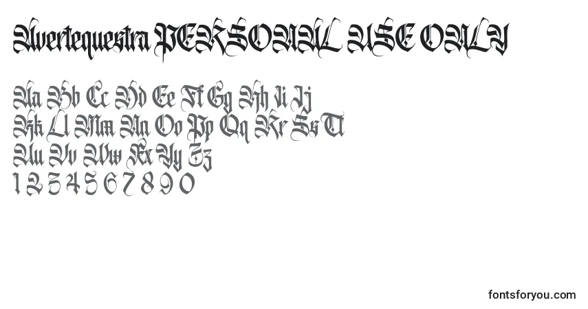 Czcionka Avertequestra PERSONAL USE ONLY – alfabet, cyfry, specjalne znaki