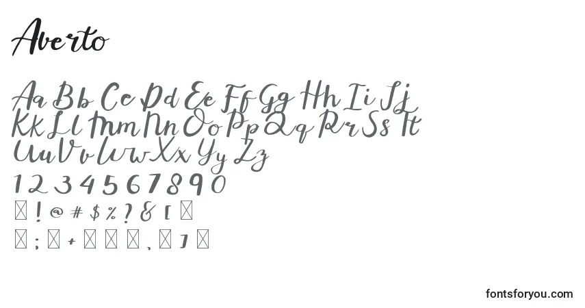 A fonte Averto – alfabeto, números, caracteres especiais
