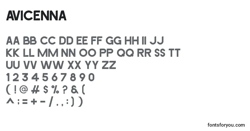 Czcionka AVICENNA – alfabet, cyfry, specjalne znaki