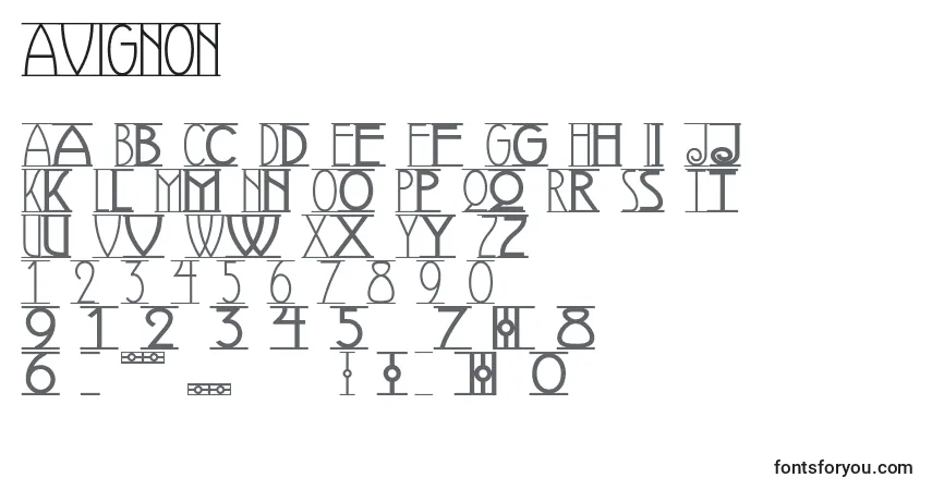 A fonte AVIGNON (120344) – alfabeto, números, caracteres especiais