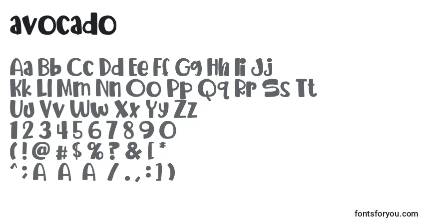 Schriftart Avocado (120348) – Alphabet, Zahlen, spezielle Symbole