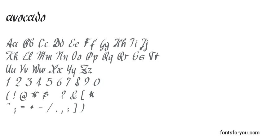 A fonte Avocado (120349) – alfabeto, números, caracteres especiais