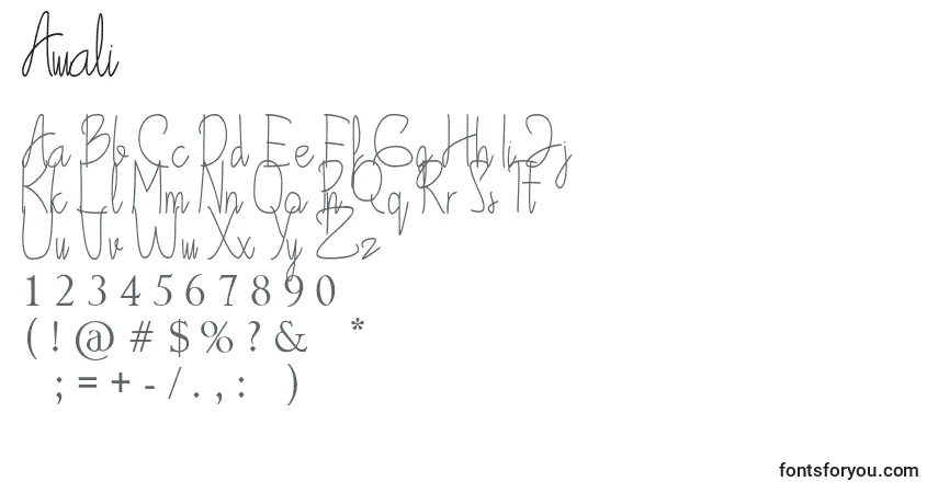 Czcionka Awali – alfabet, cyfry, specjalne znaki