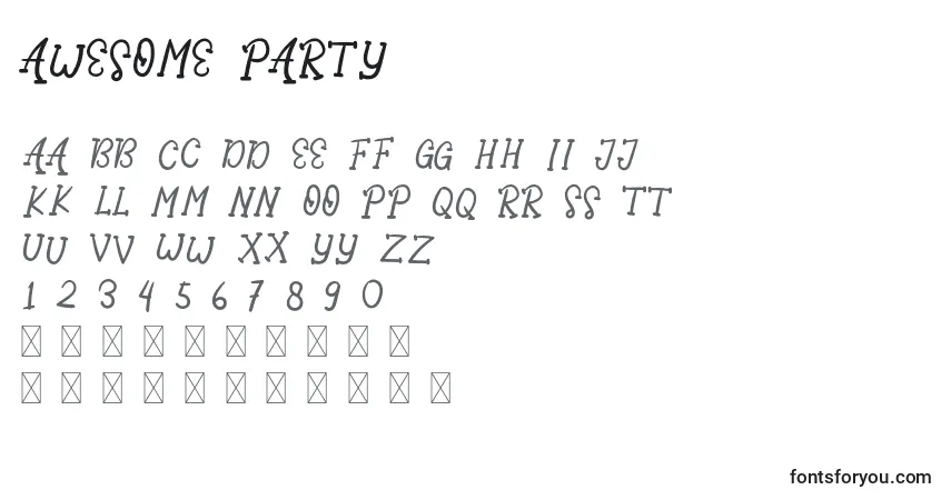 Czcionka Awesome party – alfabet, cyfry, specjalne znaki