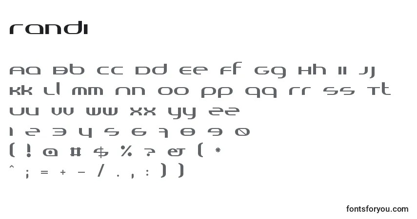 Schriftart Randi – Alphabet, Zahlen, spezielle Symbole