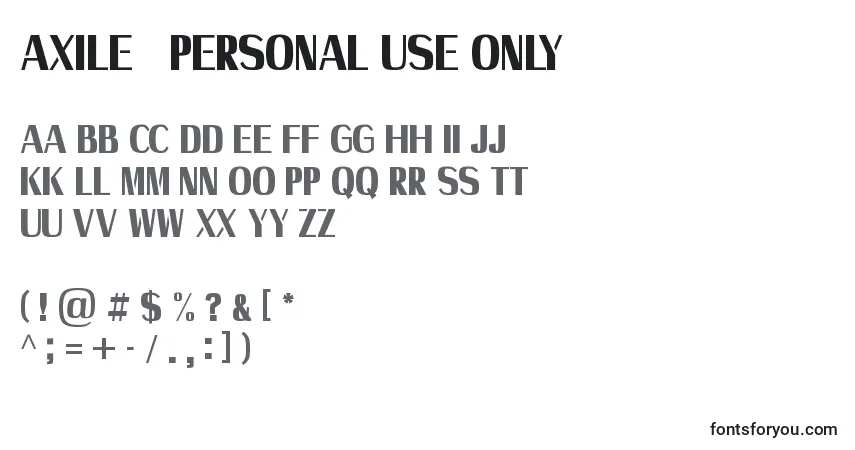 Czcionka Axile   Personal Use Only – alfabet, cyfry, specjalne znaki