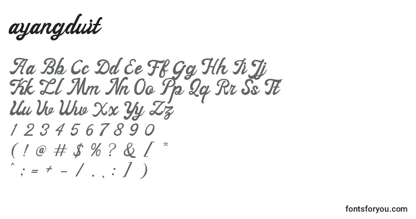 Schriftart Ayangduit – Alphabet, Zahlen, spezielle Symbole