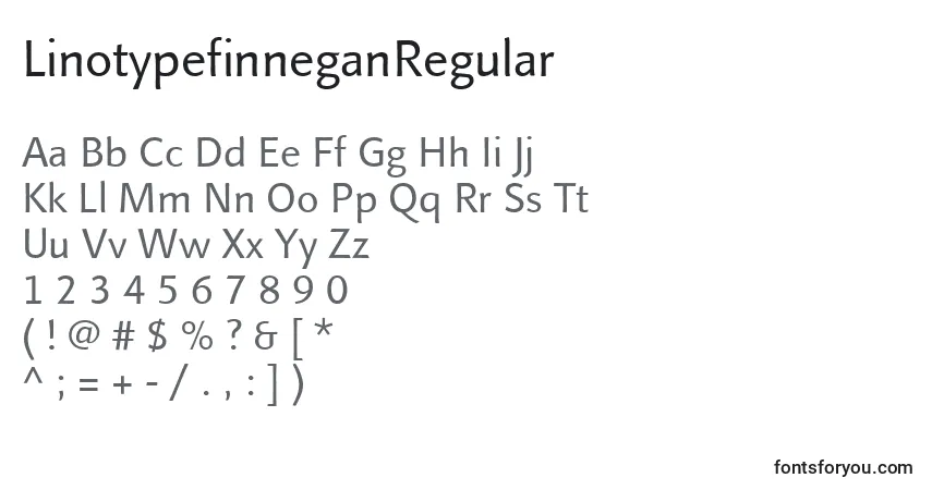 A fonte LinotypefinneganRegular – alfabeto, números, caracteres especiais