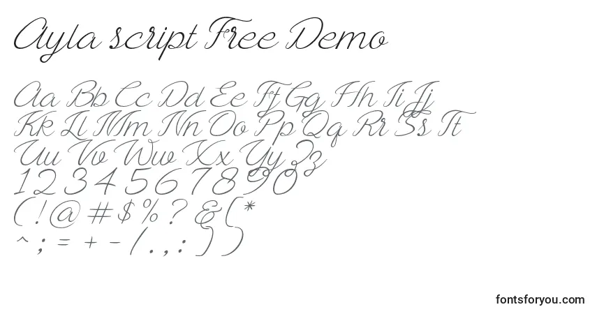 Ayla script Free Demo-fontti – aakkoset, numerot, erikoismerkit