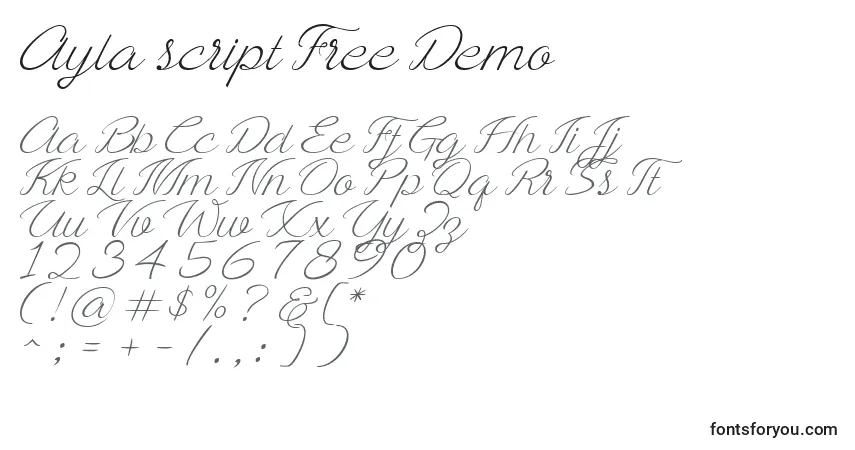 Schriftart Ayla script Free Demo (120373) – Alphabet, Zahlen, spezielle Symbole