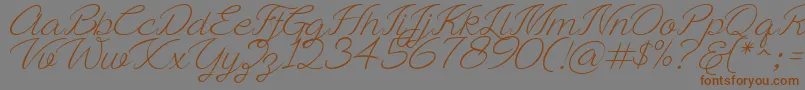 フォントAyla script Free Demo – 茶色の文字が灰色の背景にあります。