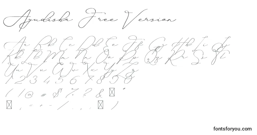 Schriftart Ayudisha Free Version – Alphabet, Zahlen, spezielle Symbole