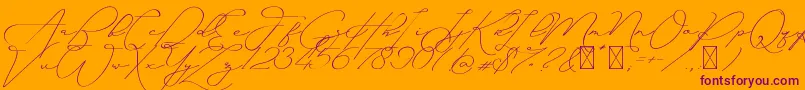 Ayudisha Free Version-Schriftart – Violette Schriften auf orangefarbenem Hintergrund