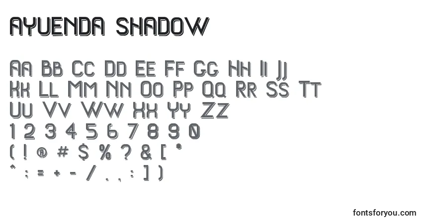 A fonte Ayuenda shadow – alfabeto, números, caracteres especiais