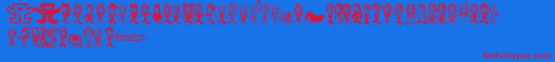 ayupan-Schriftart – Rote Schriften auf blauem Hintergrund