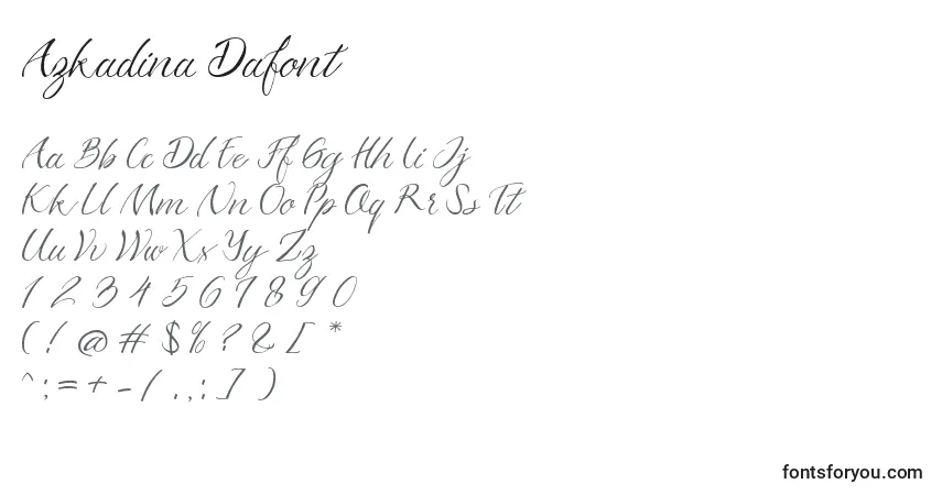 Шрифт Azkadina Dafont – алфавит, цифры, специальные символы