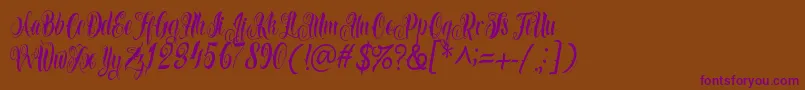 Azkanio Script-Schriftart – Violette Schriften auf braunem Hintergrund