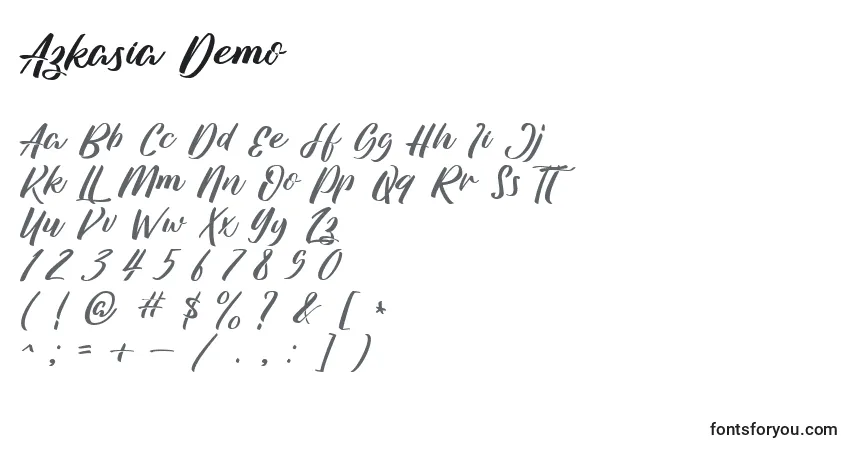 Schriftart Azkasia Demo – Alphabet, Zahlen, spezielle Symbole