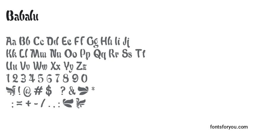 Schriftart Babalu (120396) – Alphabet, Zahlen, spezielle Symbole