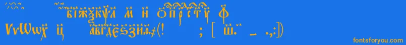 フォントEvangeliec – オレンジ色の文字が青い背景にあります。