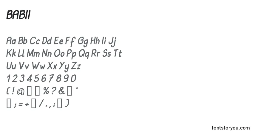 Fuente BABII    (120405) - alfabeto, números, caracteres especiales