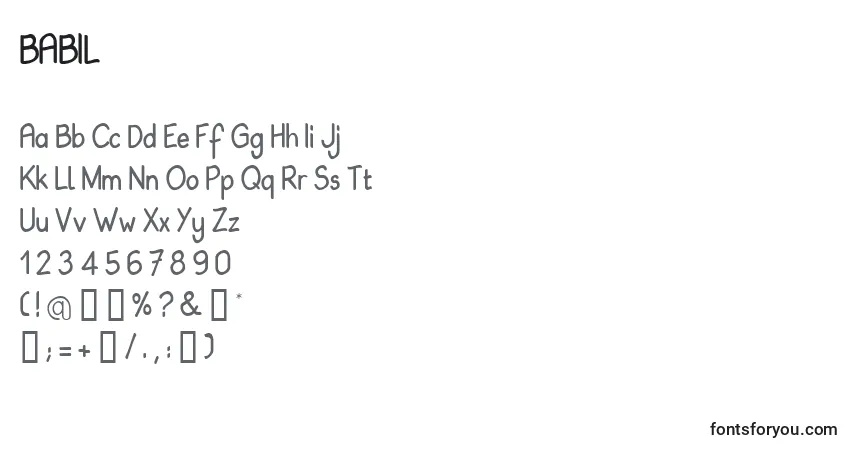 A fonte BABIL    (120406) – alfabeto, números, caracteres especiais