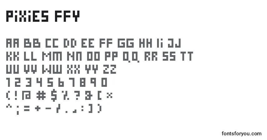 Schriftart Pixies ffy – Alphabet, Zahlen, spezielle Symbole