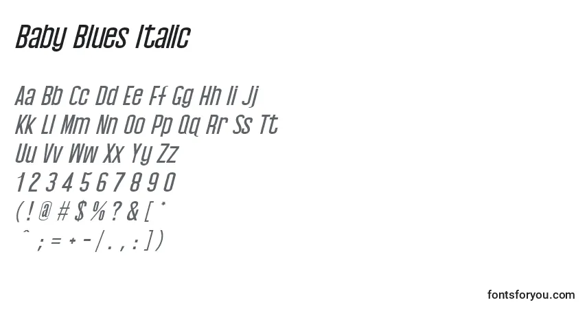Шрифт Baby Blues Italic (120410) – алфавит, цифры, специальные символы