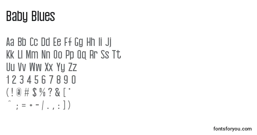Czcionka Baby Blues – alfabet, cyfry, specjalne znaki