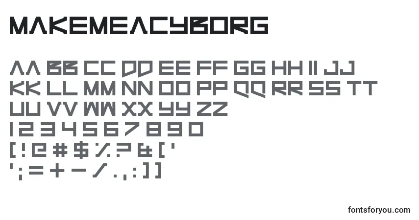A fonte MakeMeACyborg – alfabeto, números, caracteres especiais