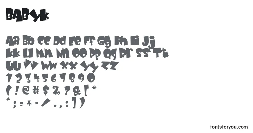 Schriftart BABYK    (120421) – Alphabet, Zahlen, spezielle Symbole